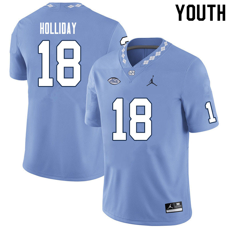 Youth #18 Christopher Holliday North Carolina Tar Heels College Football Jerseys Sale-Carolina Blue